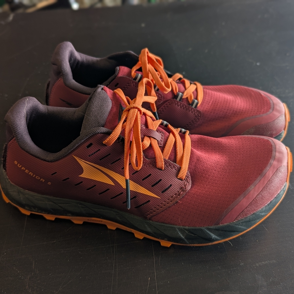 Altra Men's Superior 5 Trail Shoes - Burgundy and Orange